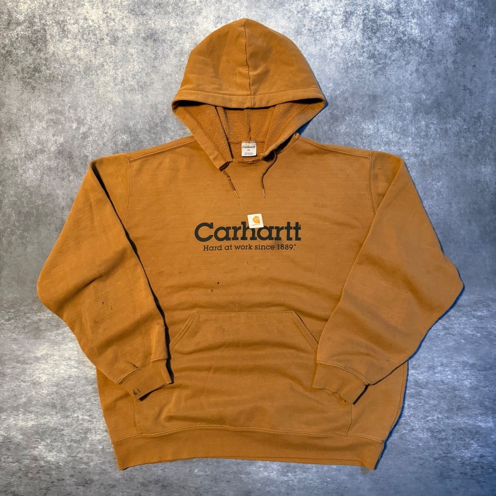 Vtg‎ Carhartt Hoodie Mens XL Brown Distressed Hard At Work Since 1889 Thrashed